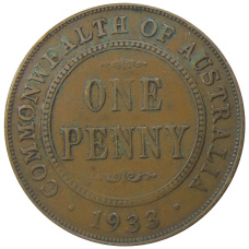 Монета 1 пенни 1933 года Австралия (аверс)