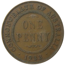 Монета 1 пенни 1933 года Австралия (аверс)