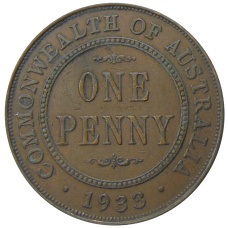 Монета 1 пенни 1933 года Австралия (аверс)