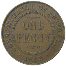 Монета 1 пенни 1933 года Австралия (аверс)