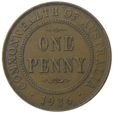 Монета 1 пенни 1936 года Австралия (аверс)