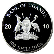 Монета 100 шиллингов 2010 года Уганда «Животные — людоеды — Гризли» (реверс)