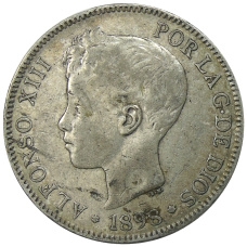 Монета 5 песет 1898 года Испания (аверс)