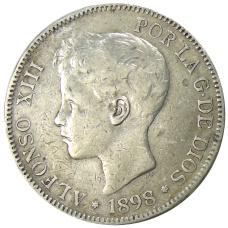 Монета 5 песет 1898 года Испания (аверс)