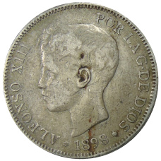 Монета 5 песет 1898 года Испания (аверс)