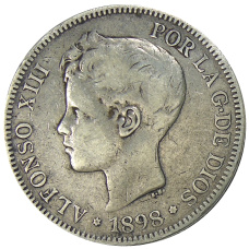 Монета 5 песет 1898 года Испания (аверс)