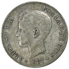 Монета 5 песет 1897 года Испания (аверс)