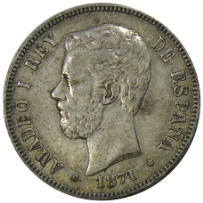Монета 5 песет 1871 года Испания (аверс)
