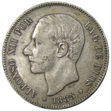 Монета 5 песет 1885(87) года Испания (аверс)