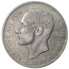 Монета 5 песет 1885(87) года Испания (аверс)