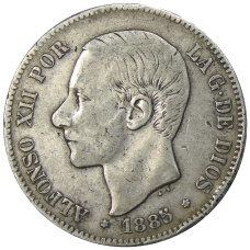 Монета 5 песет 1885(87) года Испания (аверс)