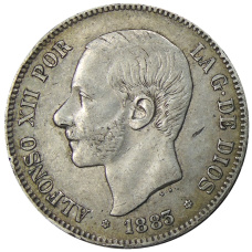 Монета 5 песет 1883 года Испания (аверс)
