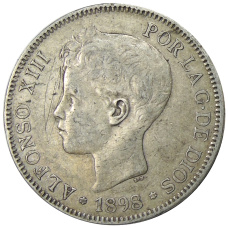 Монета 5 песет 1898 года Испания (аверс)