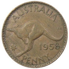 Монета 1 пенни 1958 года Австралия (аверс)