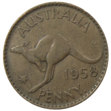 Монета 1 пенни 1958 года Австралия (аверс)