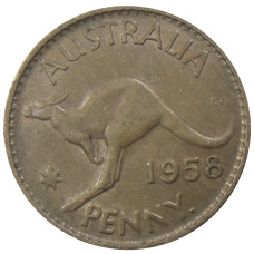 Монета 1 пенни 1958 года Австралия (аверс)