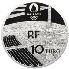 Монета 10 евро 2024 года Франция «XVII летние Паралимпийские игры 2024 года в Париже — Эстафета олимпийского огня» (в коробке) (реверс)