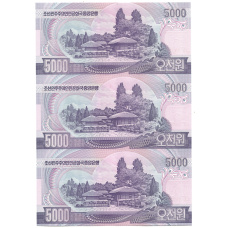 Банкнота 5000 вон 2006 года Северная Корея — Лист из трех банкнот (вид 2)