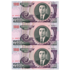 Банкнота 5000 вон 2006 года Северная Корея — Лист из трех банкнот