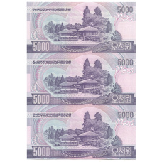 Банкнота 5000 вон 2006 года Северная Корея — Лист из трех банкнот (вид 2)