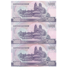 Банкнота 5000 вон 2006 года Северная Корея — Лист из трех банкнот (вид 2)