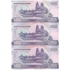 Банкнота 5000 вон 2006 года Северная Корея — Лист из трех банкнот (вид 2)