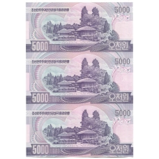 Банкнота 5000 вон 2006 года Северная Корея — Лист из трех банкнот (вид 2)