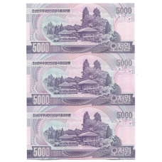 Банкнота 5000 вон 2006 года Северная Корея — Лист из трех банкнот (вид 2)