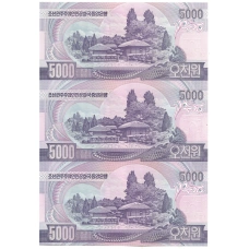Банкнота 5000 вон 2006 года Северная Корея — Лист из трех банкнот (вид 2)