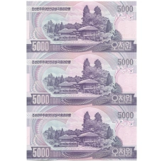 Банкнота 5000 вон 2006 года Северная Корея — Лист из трех банкнот (вид 2)