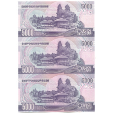 Банкнота 5000 вон 2006 года Северная Корея — Лист из трех банкнот (вид 2)