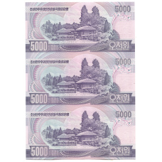Банкнота 5000 вон 2006 года Северная Корея — Лист из трех банкнот (вид 2)
