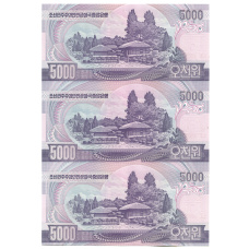 Банкнота 5000 вон 2006 года Северная Корея — Лист из трех банкнот (вид 2)