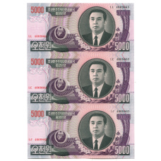 Банкнота 5000 вон 2006 года Северная Корея — Лист из трех банкнот