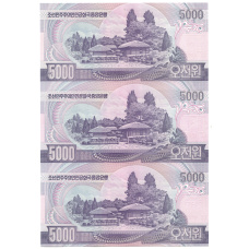 Банкнота 5000 вон 2006 года Северная Корея — Лист из трех банкнот (вид 2)