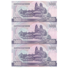 Банкнота 5000 вон 2006 года Северная Корея — Лист из трех банкнот (вид 2)