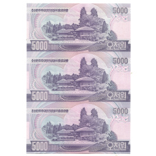 Банкнота 5000 вон 2006 года Северная Корея — Лист из трех банкнот (вид 2)