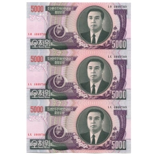 Банкнота 5000 вон 2006 года Северная Корея — Лист из трех банкнот