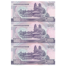 Банкнота 5000 вон 2006 года Северная Корея — Лист из трех банкнот (вид 2)