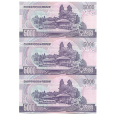Банкнота 5000 вон 2006 года Северная Корея — Лист из трех банкнот (вид 2)
