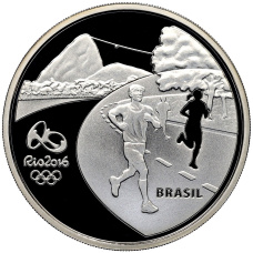 Монета 5 реалов 2015 года Бразилия «XXXI Олимпийские игры 2016 года в Рио- де-Жанейро — Бег и Самбодром» (в квадрокапсуле) (реверс)