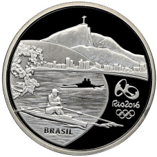 Монета 5 реалов 2015 года Бразилия «XXXI Олимпийские игры 2016 года в Рио- де-Жанейро — Гребной спорт и Орхидея» (в квадрокапсуле) (реверс)