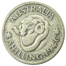 Монета 1 шиллинг 1946 года Австралия (аверс)