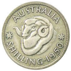 Монета 1 шиллинг 1950 года Австралия (аверс)