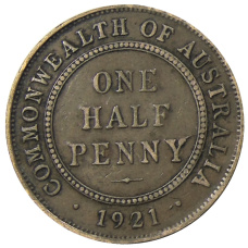 Монета 1/2 пенни 1921 года Австралия (аверс)
