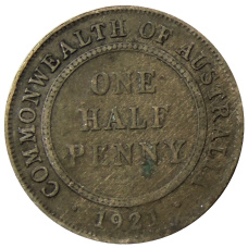 Монета 1/2 пенни 1921 года Австралия (аверс)