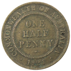 Монета 1/2 пенни 1921 года Австралия (аверс)