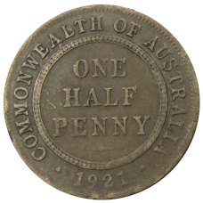 Монета 1/2 пенни 1921 года Австралия (аверс)