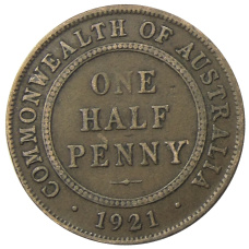 Монета 1/2 пенни 1921 года Австралия (аверс)