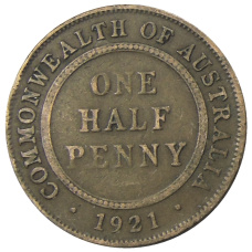 Монета 1/2 пенни 1921 года Австралия (аверс)